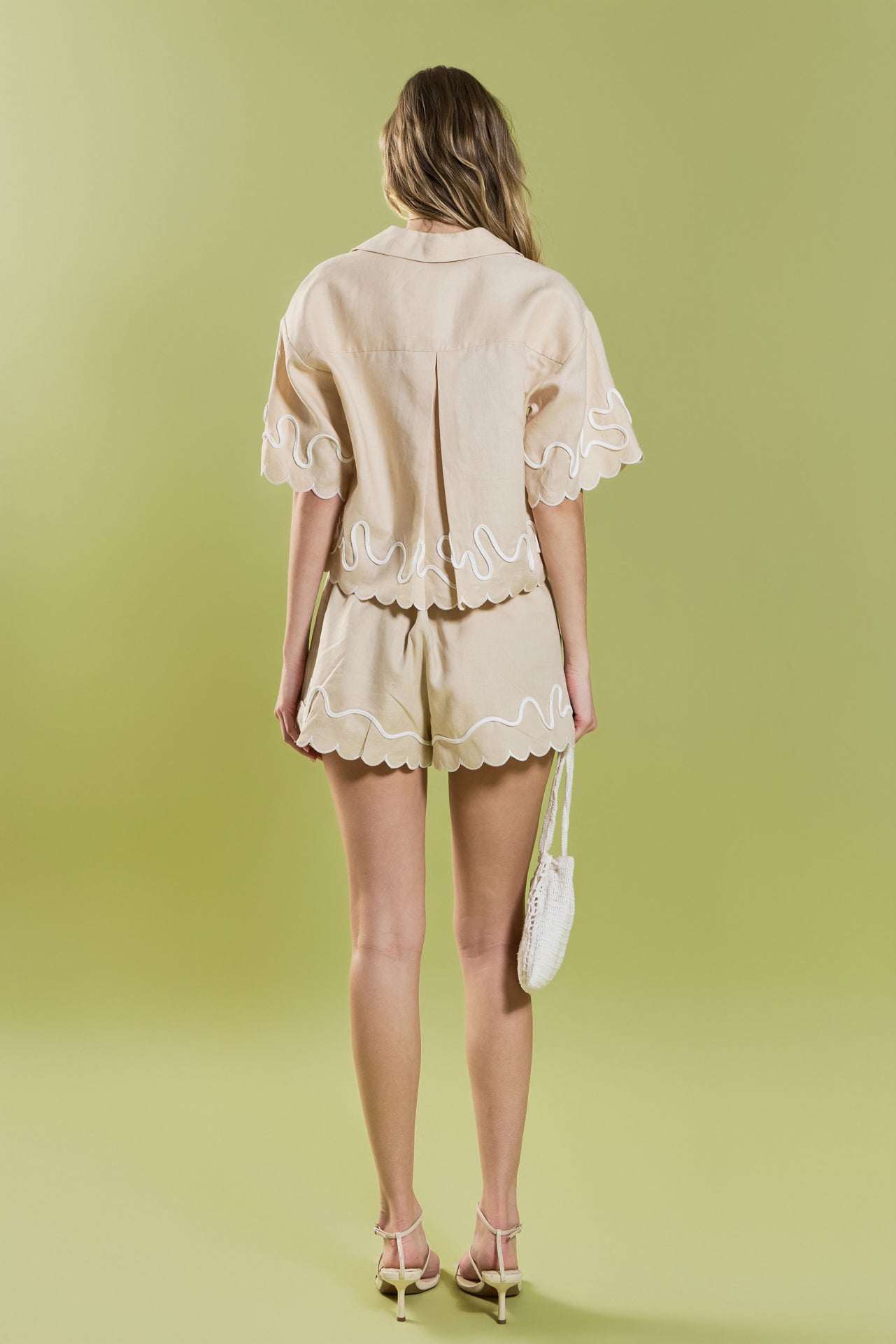 Wavy Embroidered Crop Shirt
