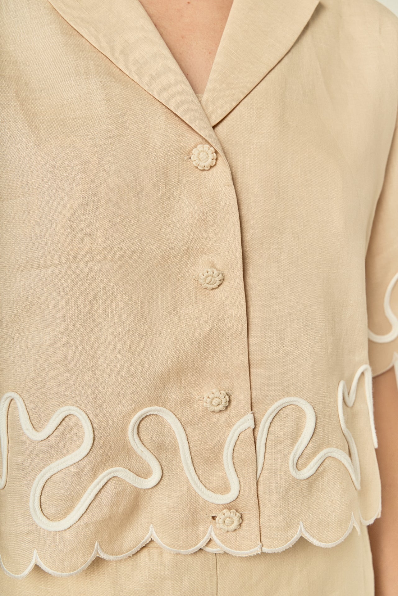 Wavy Embroidered Crop Shirt