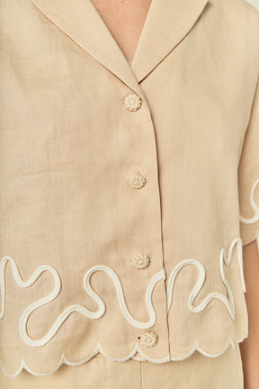 Wavy Embroidered Crop Shirt