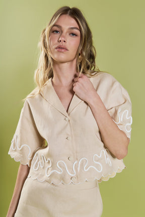 Wavy Embroidered Crop Shirt