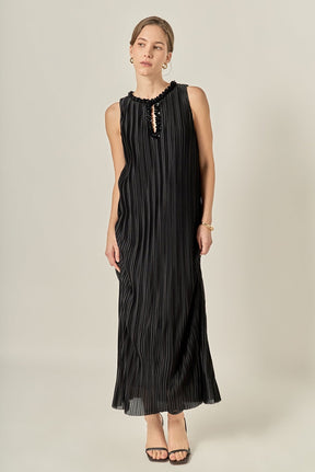 ENGLISH FACTORY - Sequin Keyhole Pleated Midi Dress - DRESSES available at Objectrare