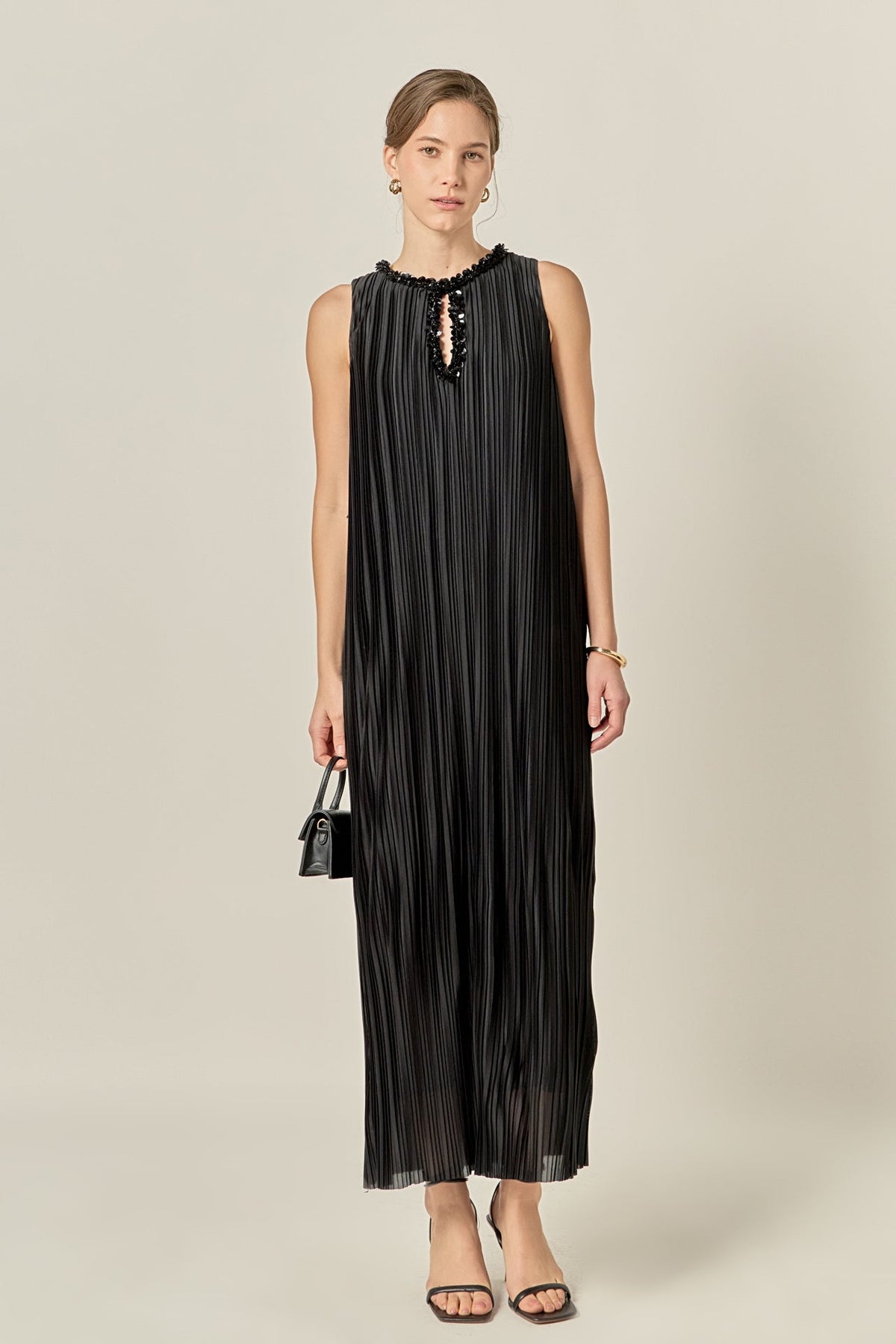 Sequin Keyhole Pleated Midi Dress