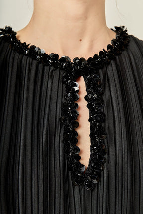 ENGLISH FACTORY - Sequin Keyhole Pleated Midi Dress - DRESSES available at Objectrare