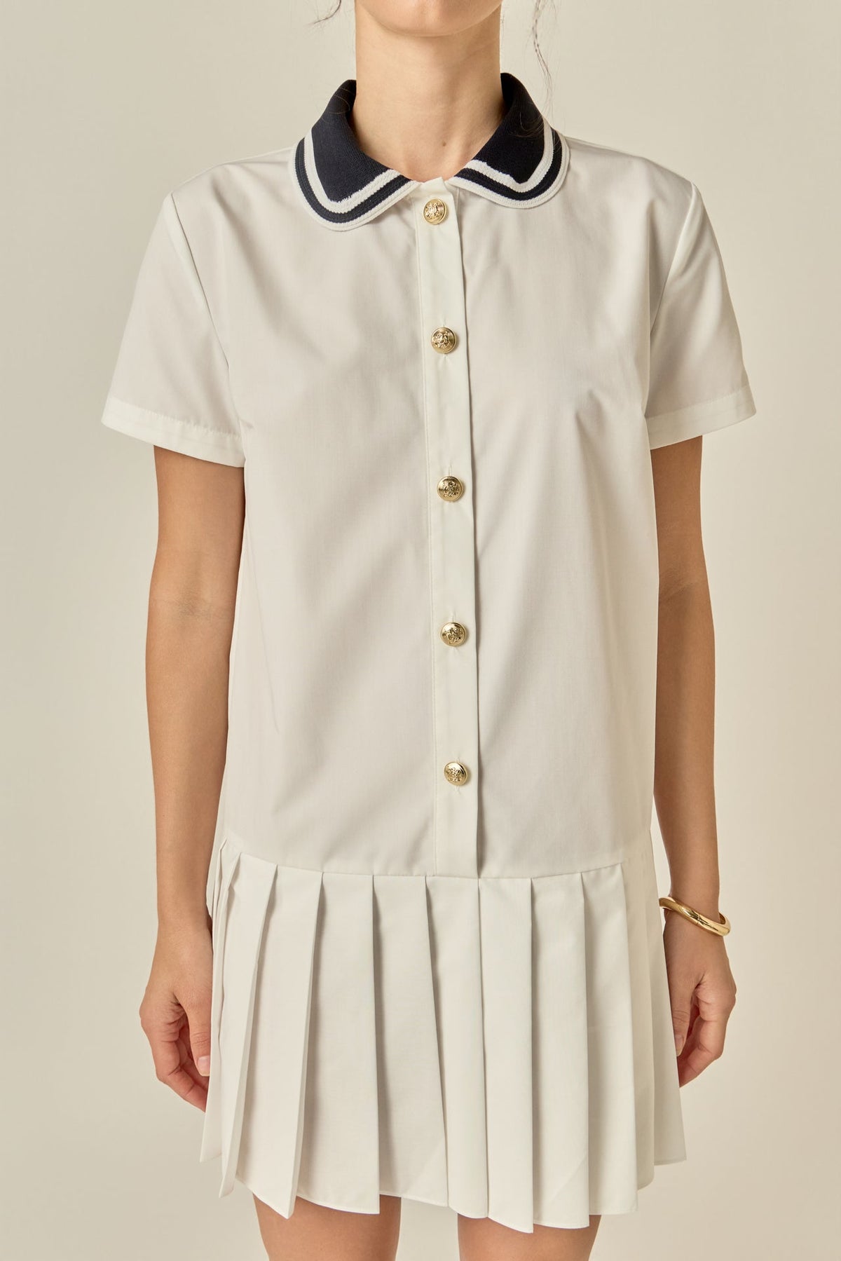 Contrast Collar Pleated Mini Dress