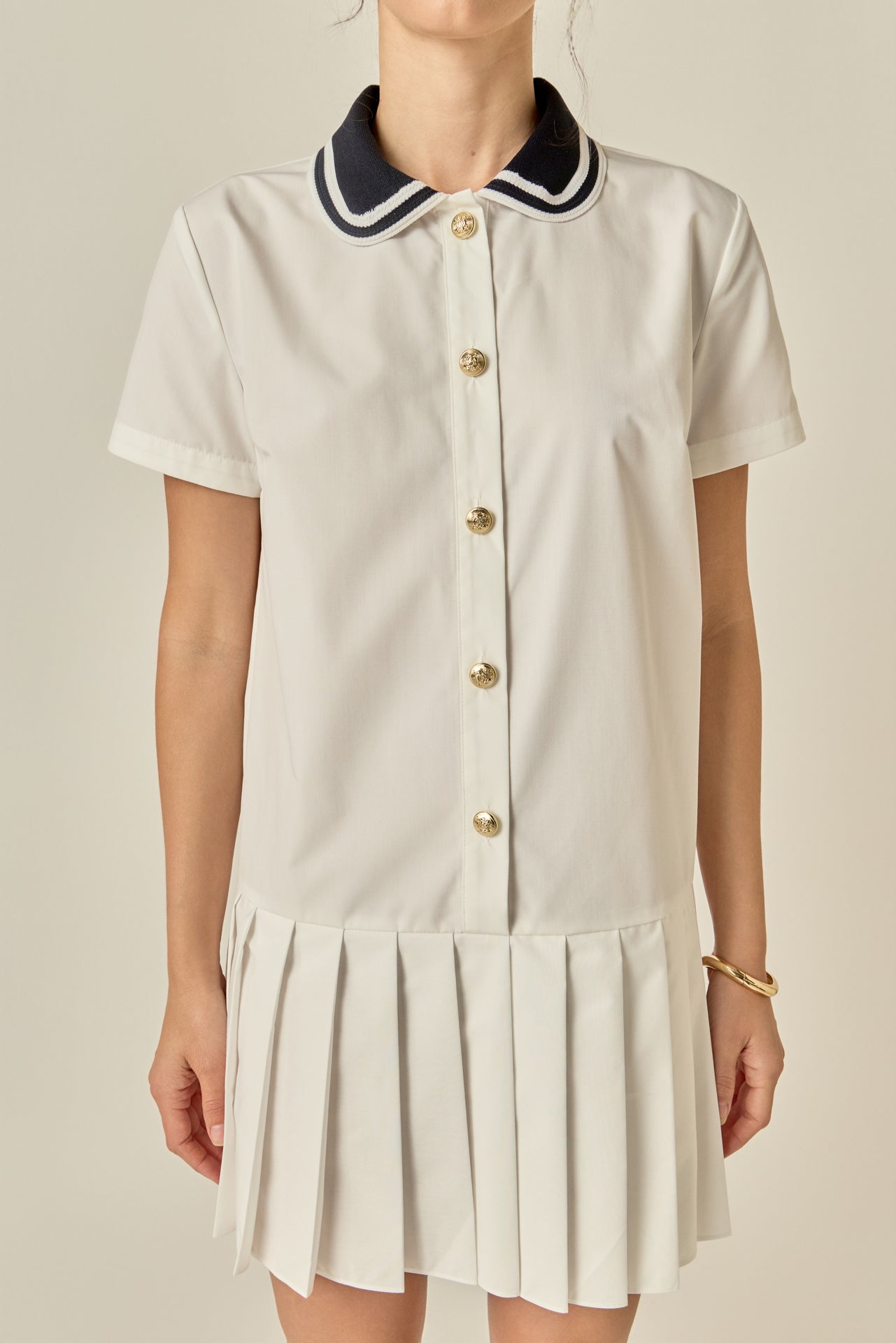 Contrast Collar Pleated Mini Dress
