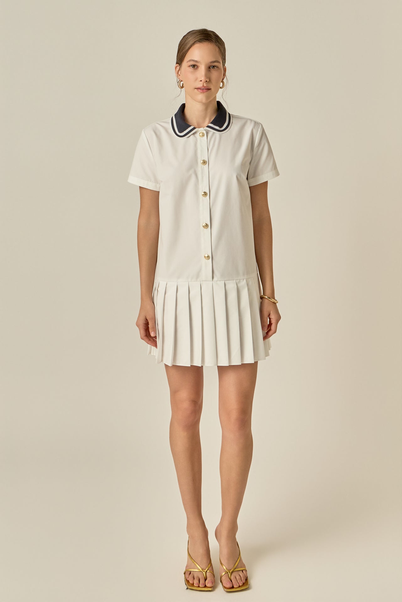 Contrast Collar Pleated Mini Dress