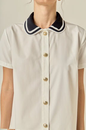 Contrast Collar Pleated Mini Dress