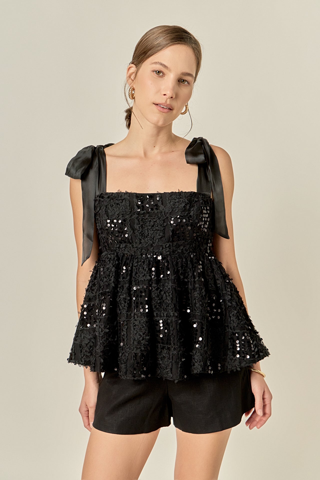 ENGLISH FACTORY - Sequin Bow Peplum Top - TOPS available at Objectrare