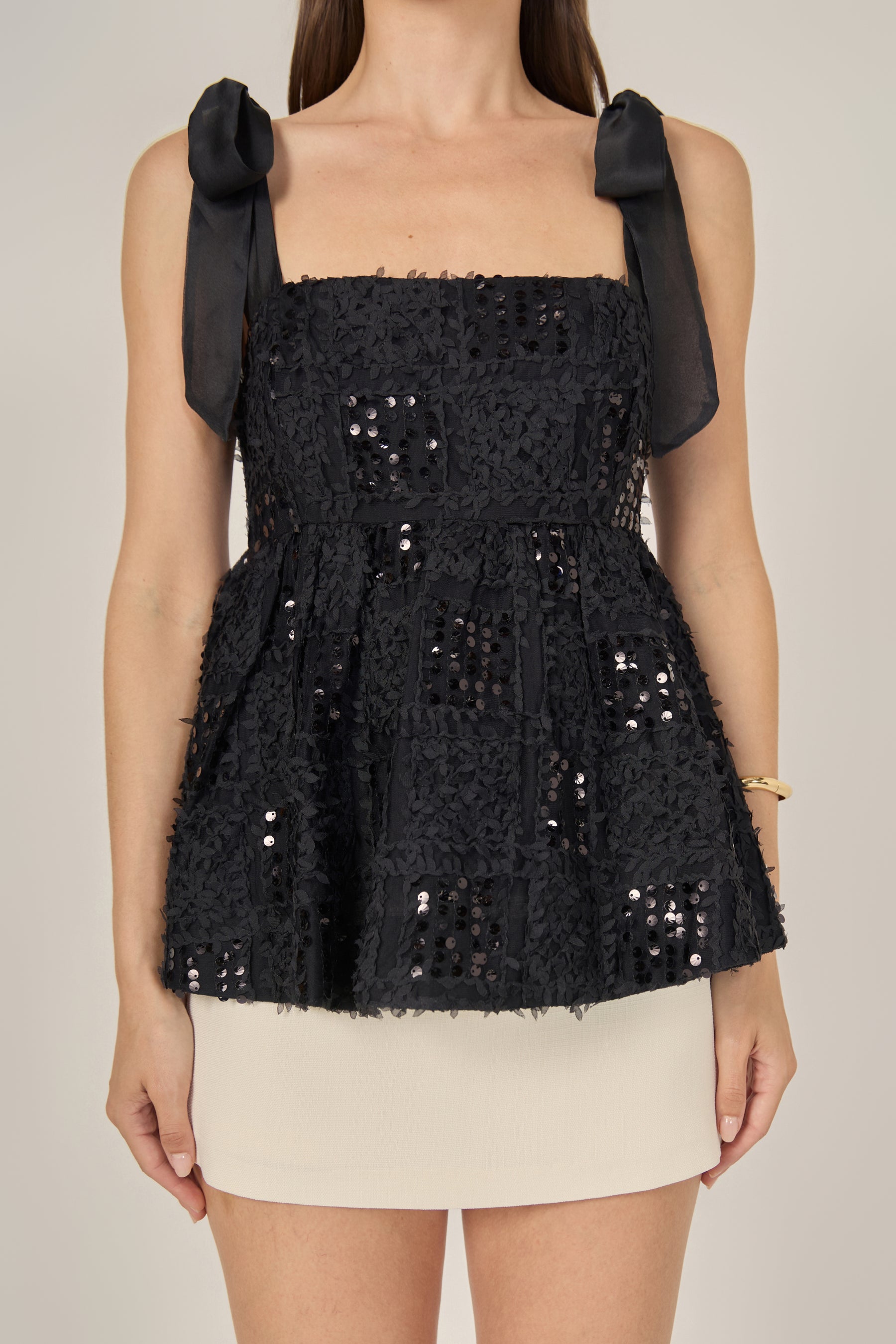 ENGLISH FACTORY - Sequin Bow Peplum Top - TOPS available at Objectrare