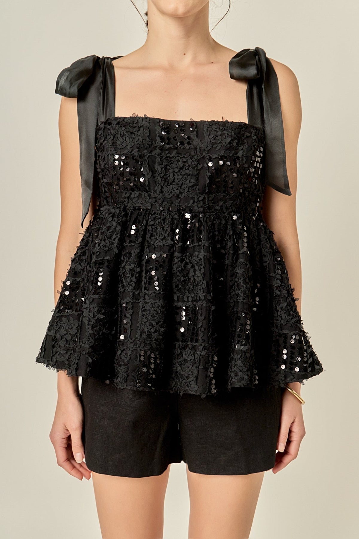 ENGLISH FACTORY - Sequin Bow Peplum Top - TOPS available at Objectrare
