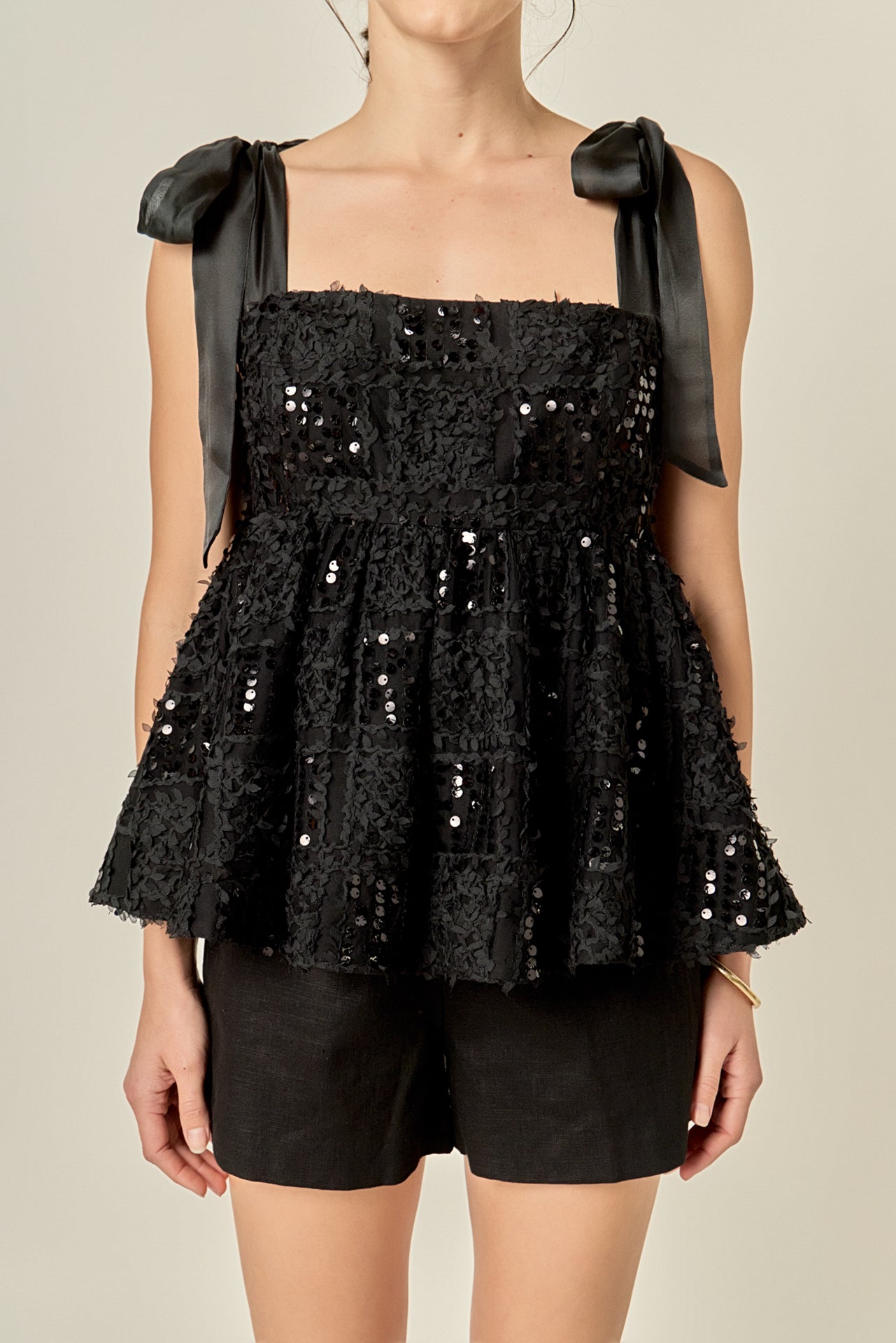 ENGLISH FACTORY - Sequin Bow Peplum Top - TOPS available at Objectrare