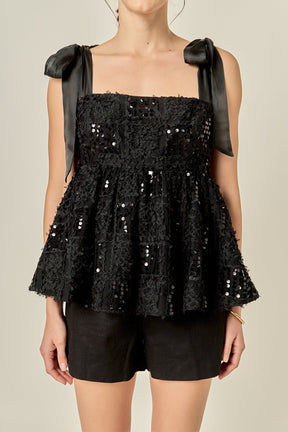 ENGLISH FACTORY - Sequin Bow Peplum Top - TOPS available at Objectrare