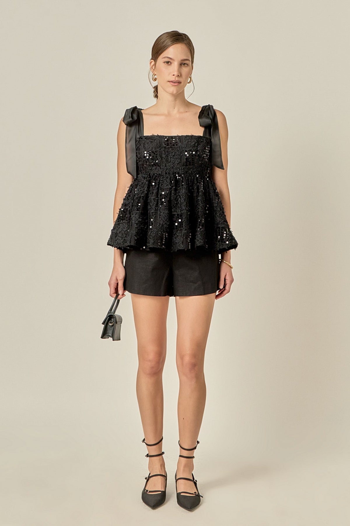 ENGLISH FACTORY - Sequin Bow Peplum Top - TOPS available at Objectrare