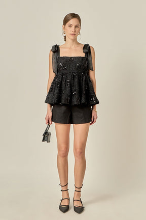 ENGLISH FACTORY - Sequin Bow Peplum Top - TOPS available at Objectrare