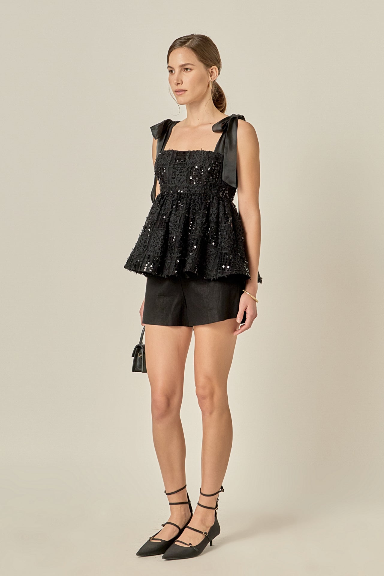 ENGLISH FACTORY - Sequin Bow Peplum Top - TOPS available at Objectrare