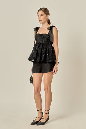 ENGLISH FACTORY - Sequin Bow Peplum Top - TOPS available at Objectrare