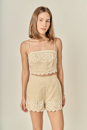 Wavy Embroidered Scallop Bandeau Top