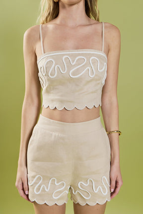 ENGLISH FACTORY - Wavy Embroidered Scallop Bandeau Top - TOPS available at Objectrare