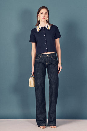 Knitted Collar Button Up Top