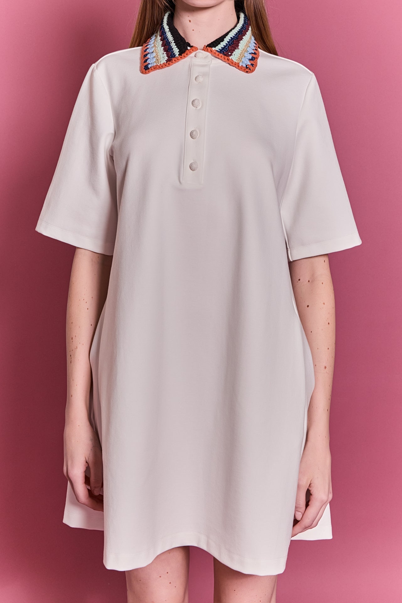 Crochet Trim A-Line Shirt Dress