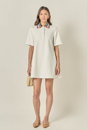 Crochet Trim A-Line Shirt Dress