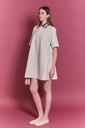 Crochet Trim A-Line Shirt Dress