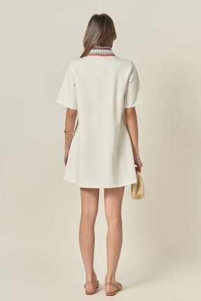 Crochet Trim A-Line Shirt Dress