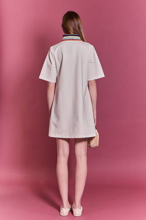 Crochet Trim A-Line Shirt Dress