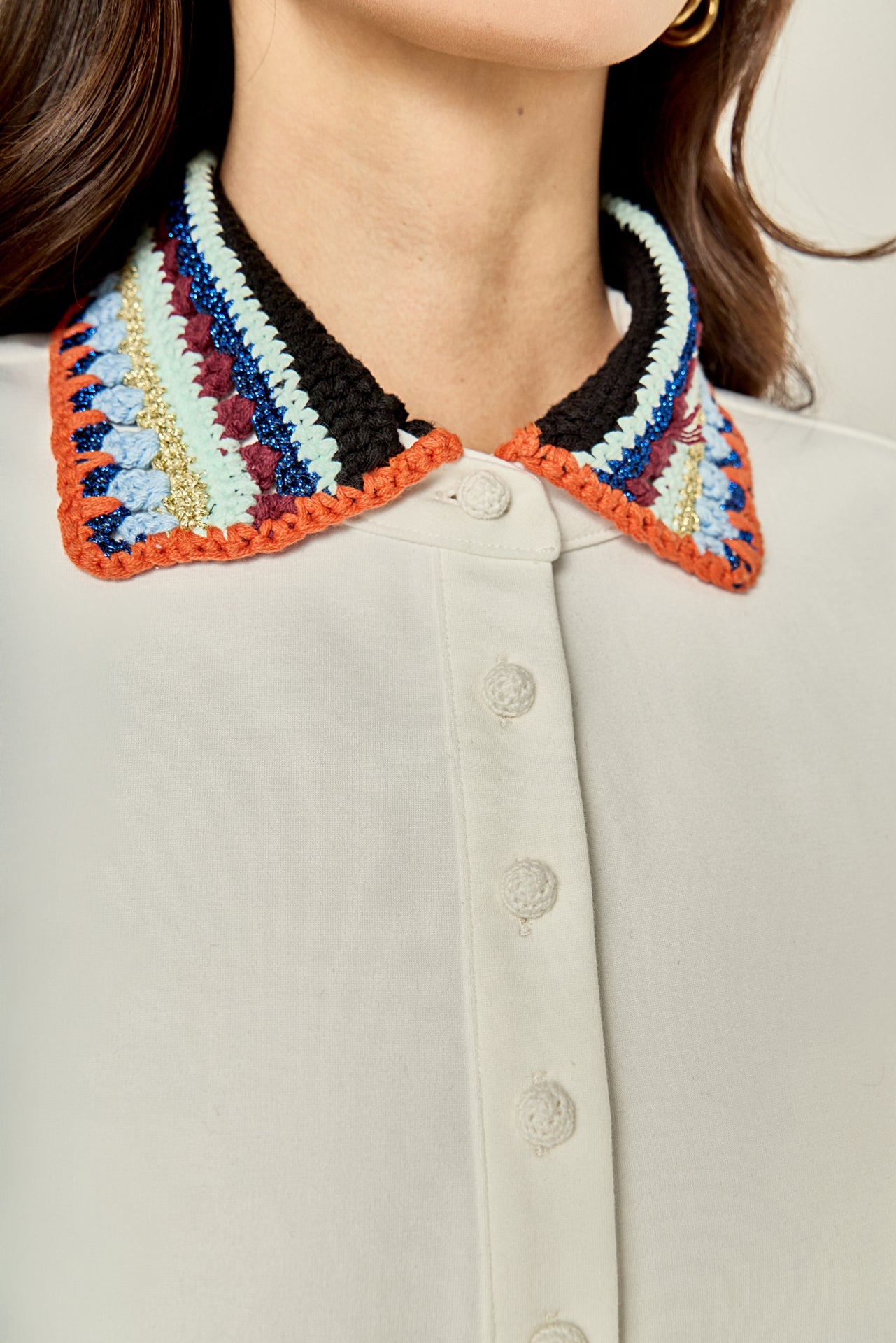 Crochet Trim A-Line Shirt Dress