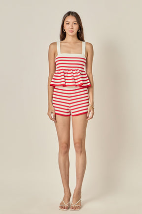 ENGLISH FACTORY - Striped Knit Sleeveless Peplum Top - TOPS available at Objectrare