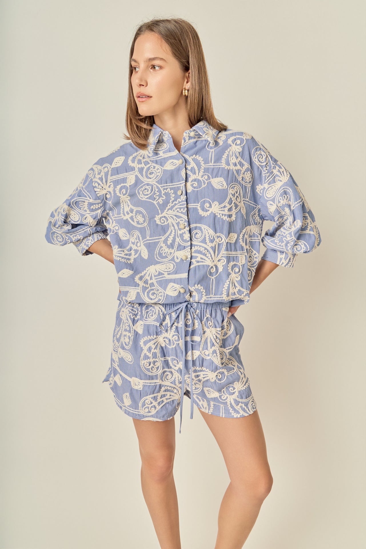 Cord Embroidery Pinstripe Shirt