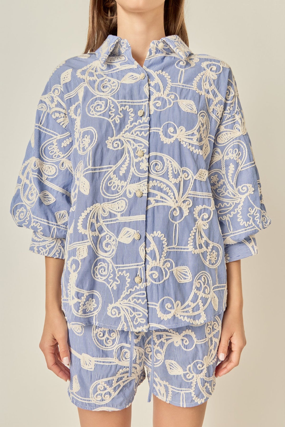 Cord Embroidery Pinstripe Shirt