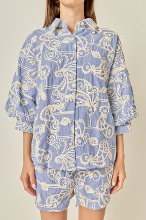 Cord Embroidery Pinstripe Shirt