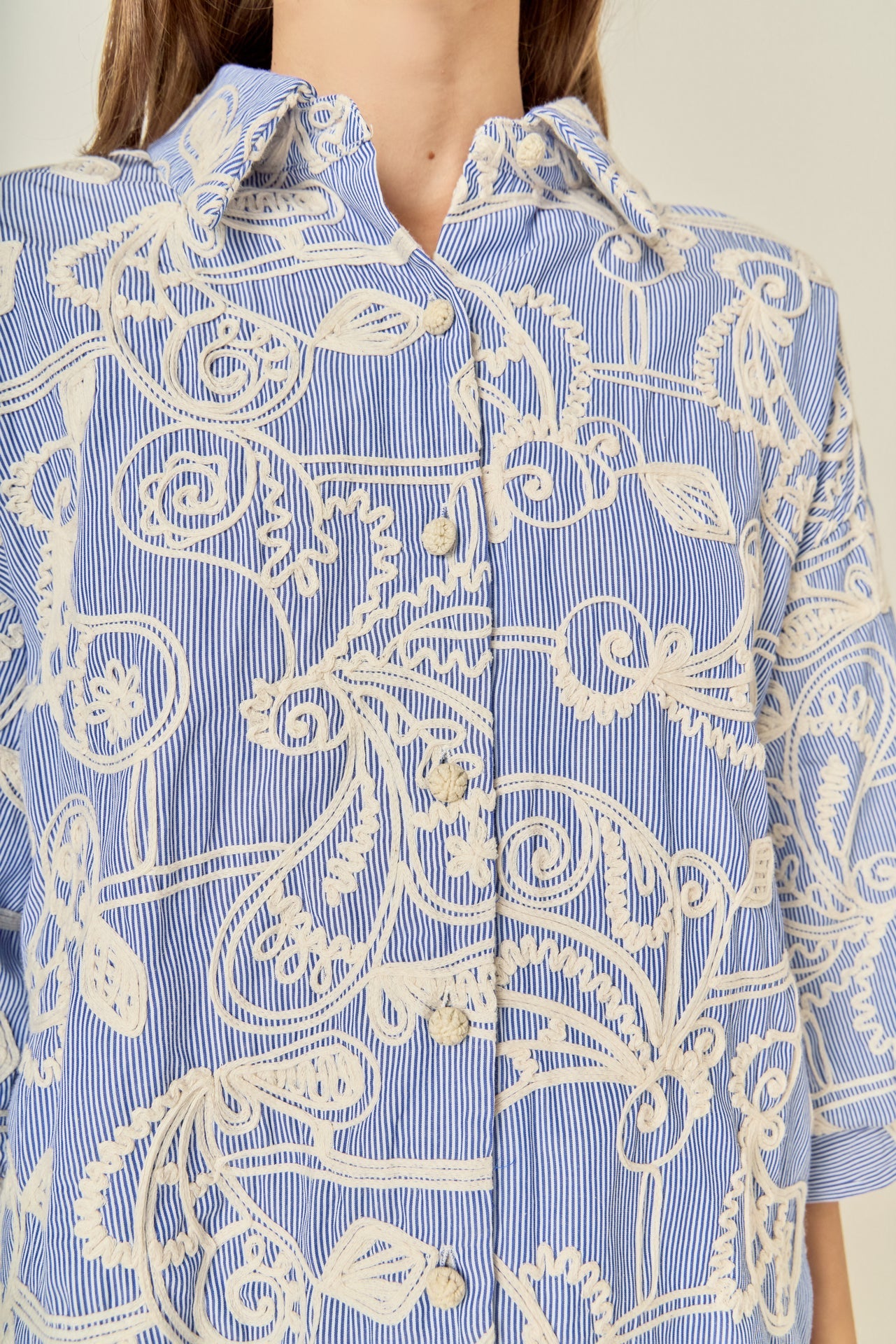 Cord Embroidery Pinstripe Shirt