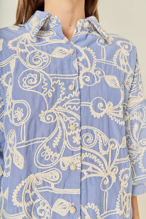 Cord Embroidery Pinstripe Shirt