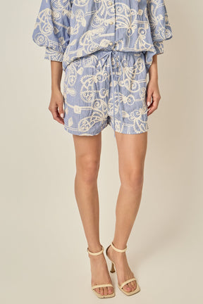 Cord Embroidery Pinstripe Shorts