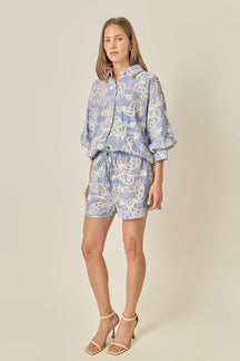 Cord Embroidery Pinstripe Shorts