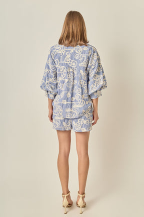 Cord Embroidery Pinstripe Shorts