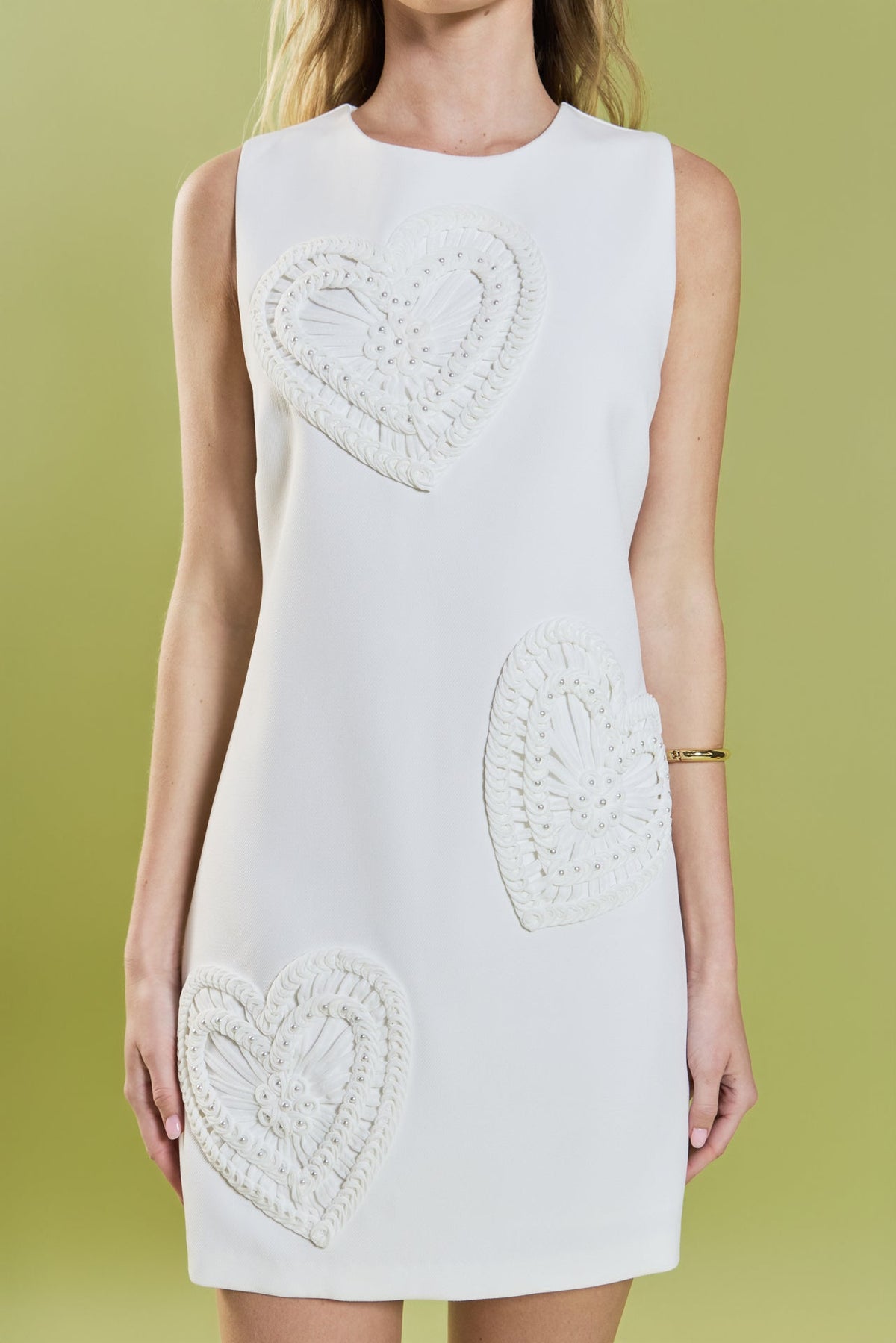 Pearl Heart Embellished Mini Shift Dress