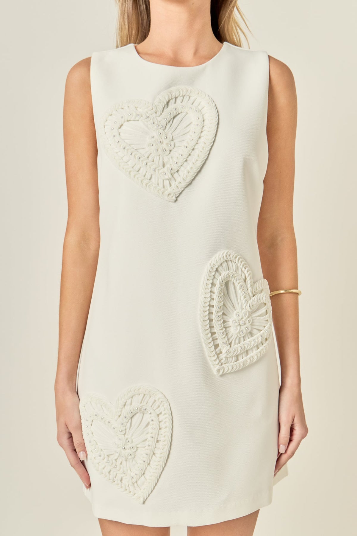 Pearl Heart Embellished Mini Shift Dress