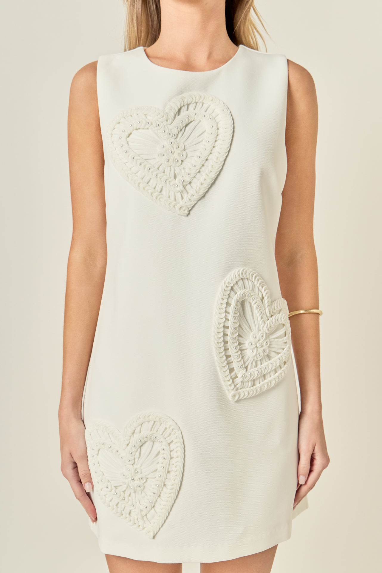 Pearl Heart Embellished Mini Shift Dress