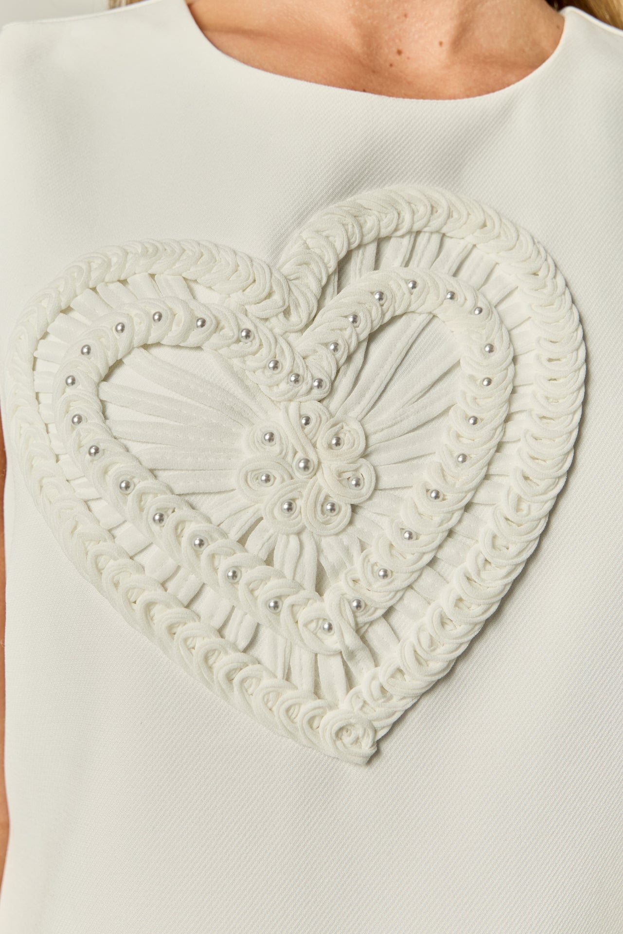 Pearl Heart Embellished Mini Shift Dress