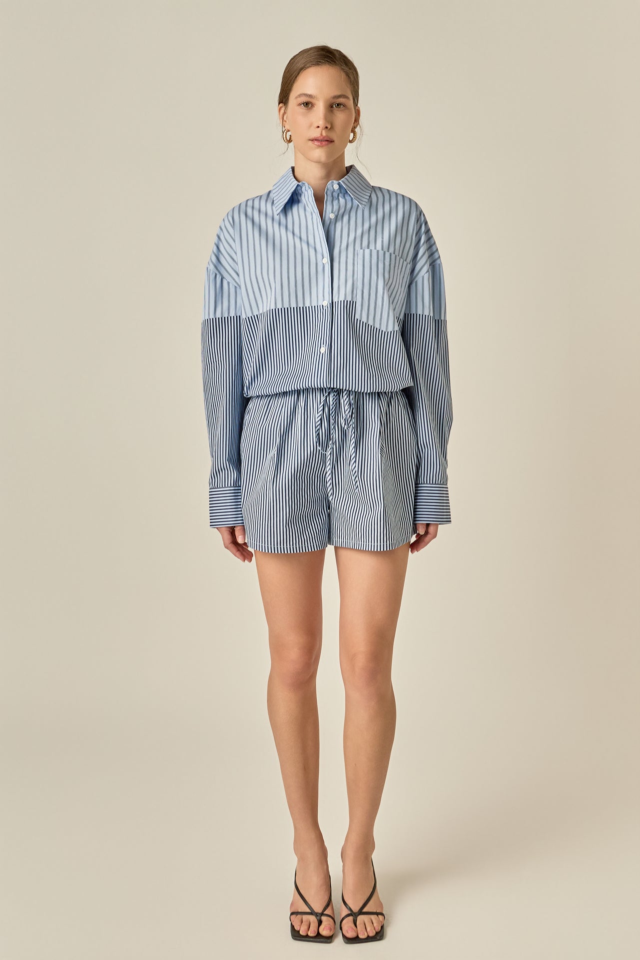 Striped Colorblock Button-Up Shirt
