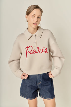 ENGLISH FACTORY - Paris Script Polo Scuba Top - TOPS available at Objectrare