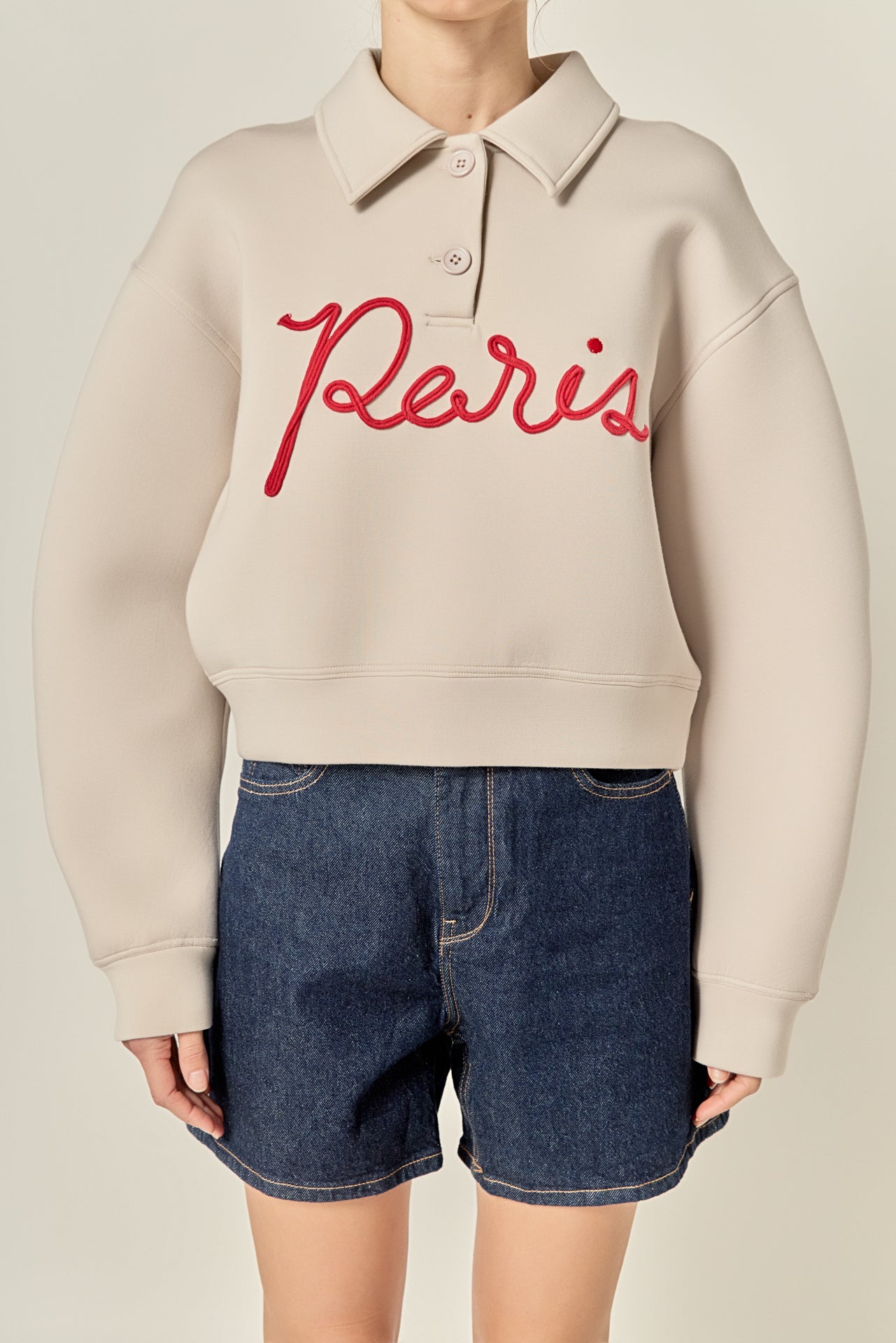 ENGLISH FACTORY - Paris Script Polo Scuba Top - TOPS available at Objectrare