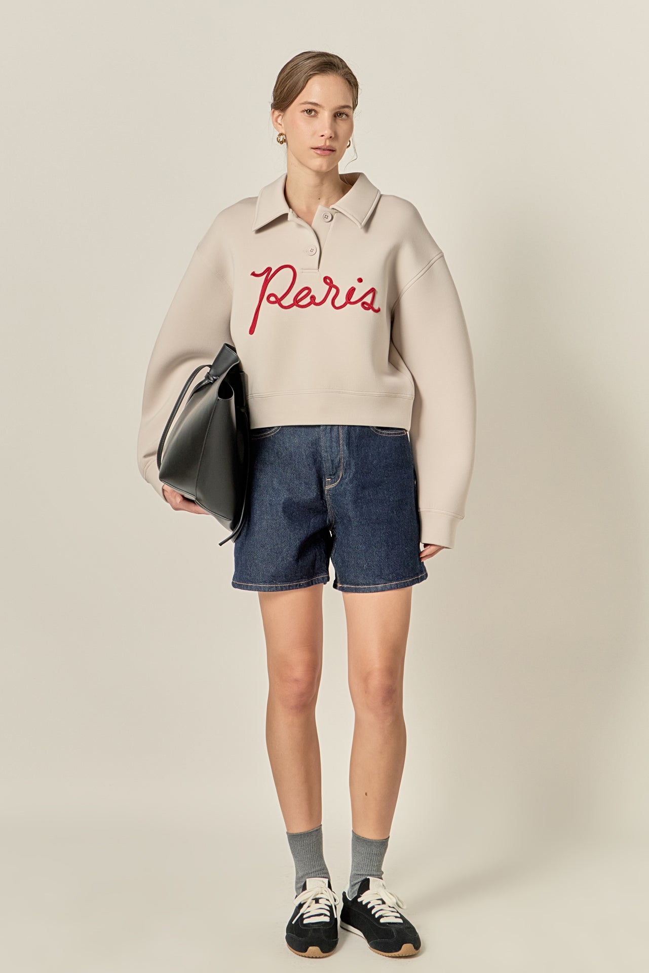 ENGLISH FACTORY - Paris Script Polo Scuba Top - TOPS available at Objectrare