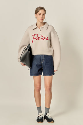 ENGLISH FACTORY - Paris Script Polo Scuba Top - TOPS available at Objectrare