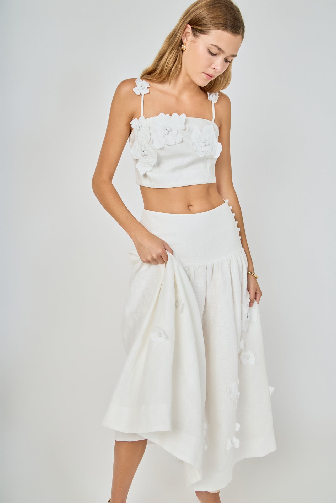 3D Floral Detail Midi Skirt