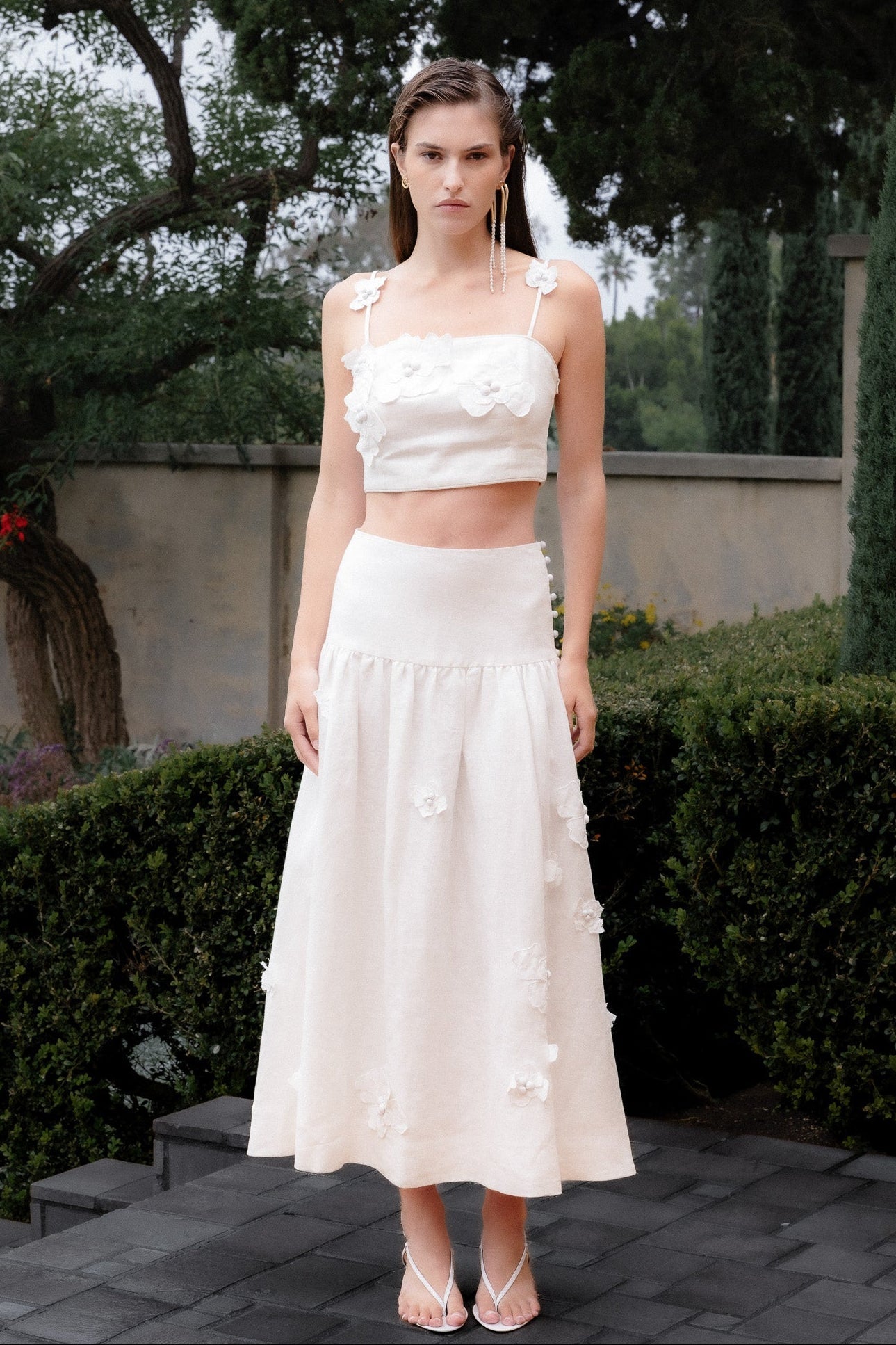 3D Floral Detail Midi Skirt