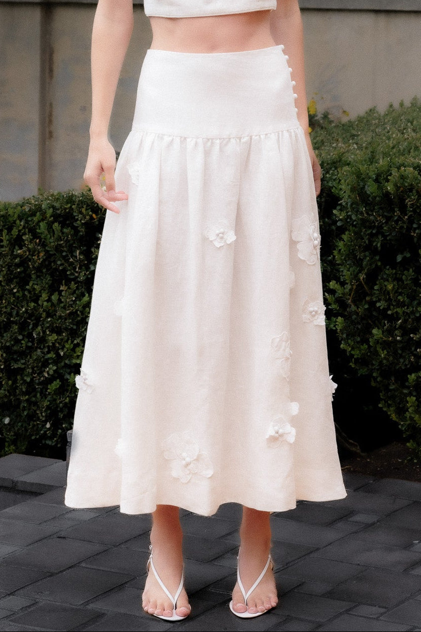 3D Floral Detail Midi Skirt